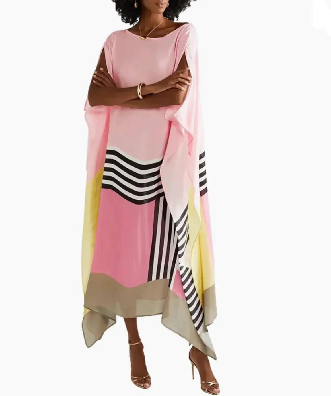 Damen Kaftan Pink Gestreift Sommer Elegant