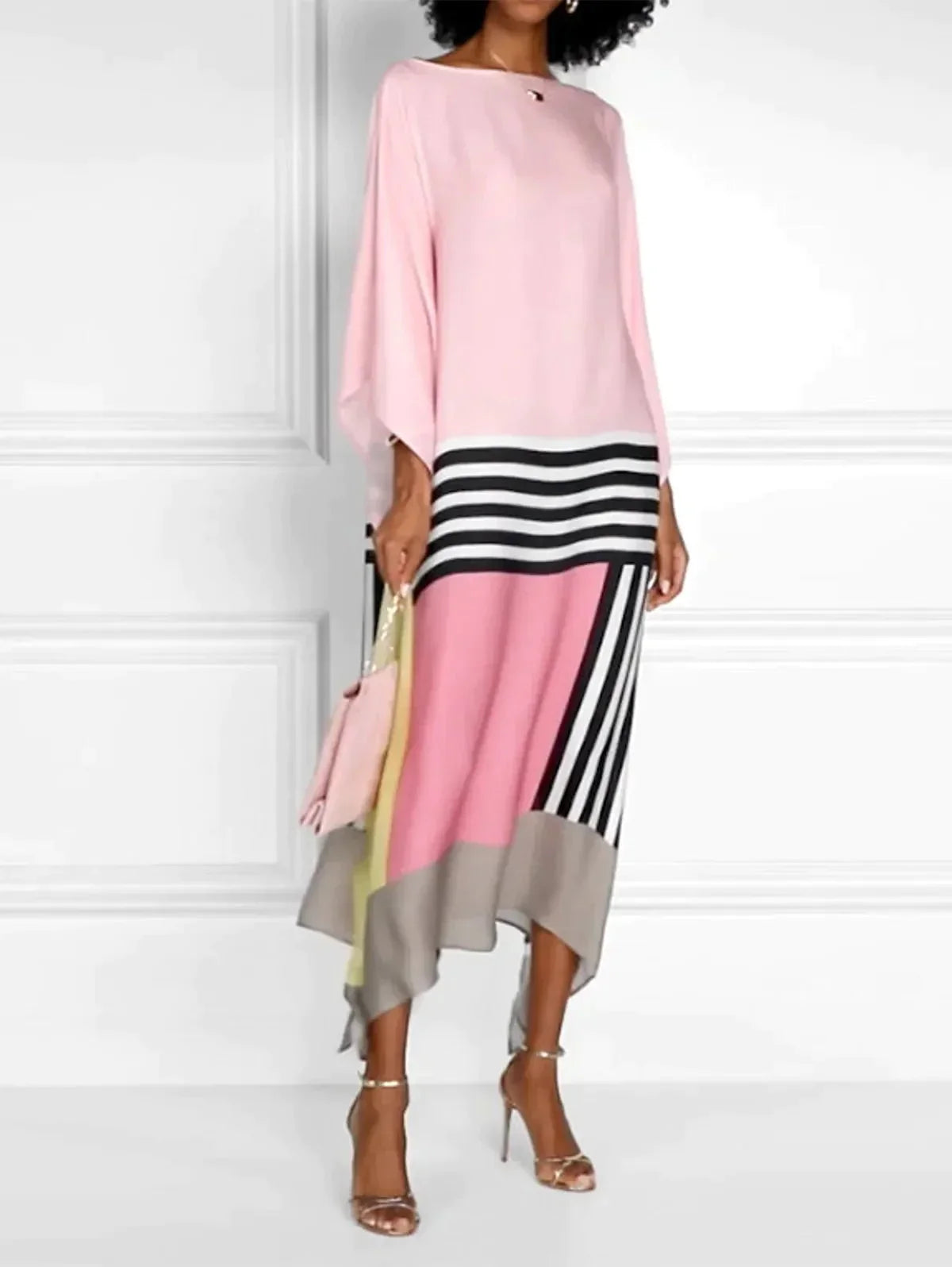 Damen Kaftan Pink Gestreift Sommer Elegant
