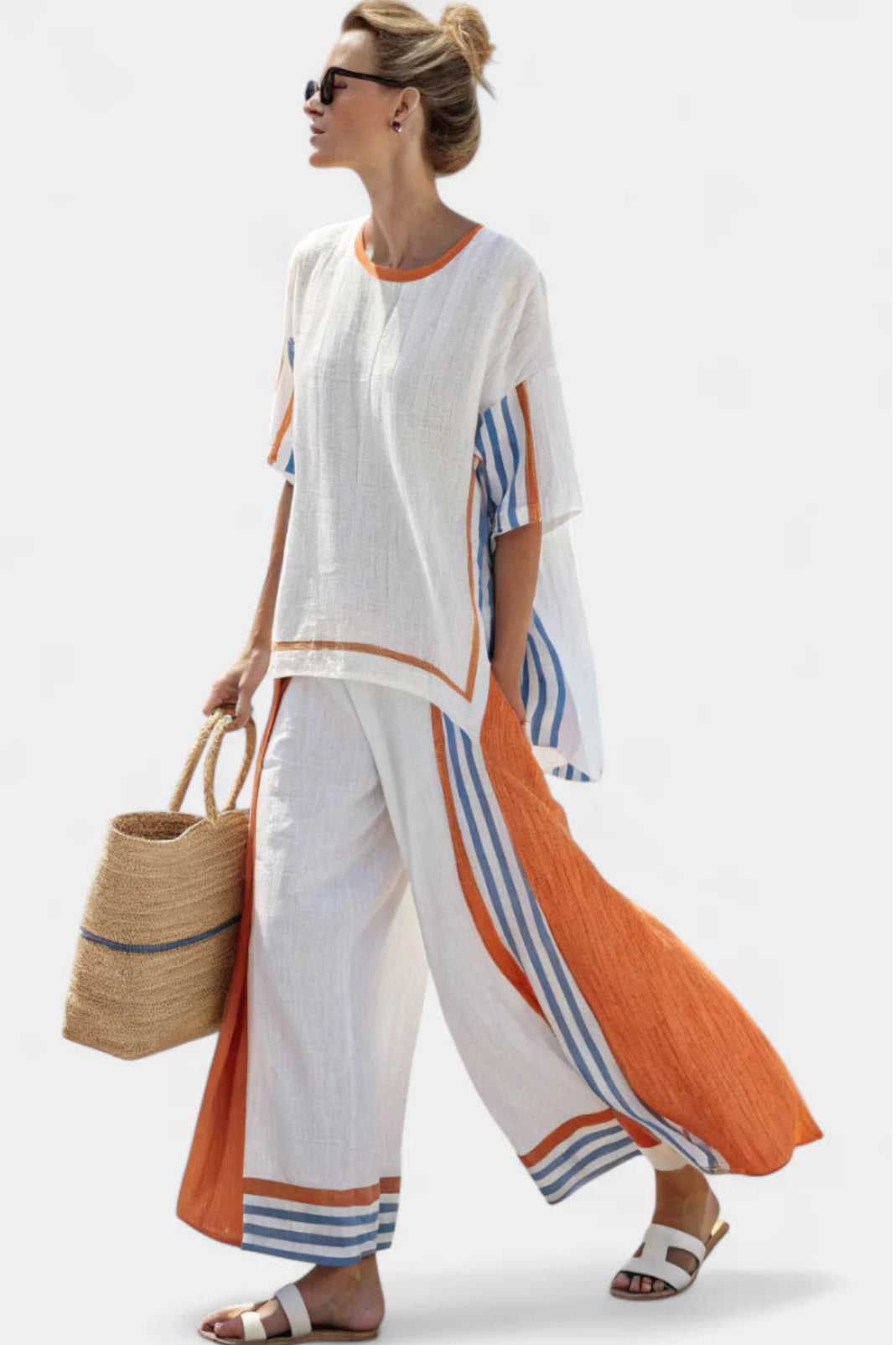 Damen Sommer Set Weite Hose Boho Tunika Freizeit Sommer