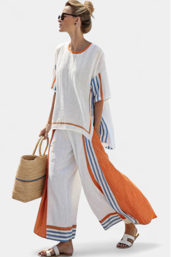 Damen Sommer Set Weite Hose Boho Tunika Freizeit Sommer