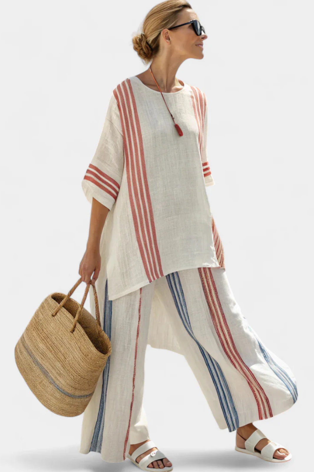 Damen Sommer Set Weite Hose Boho Tunika Freizeit Sommer