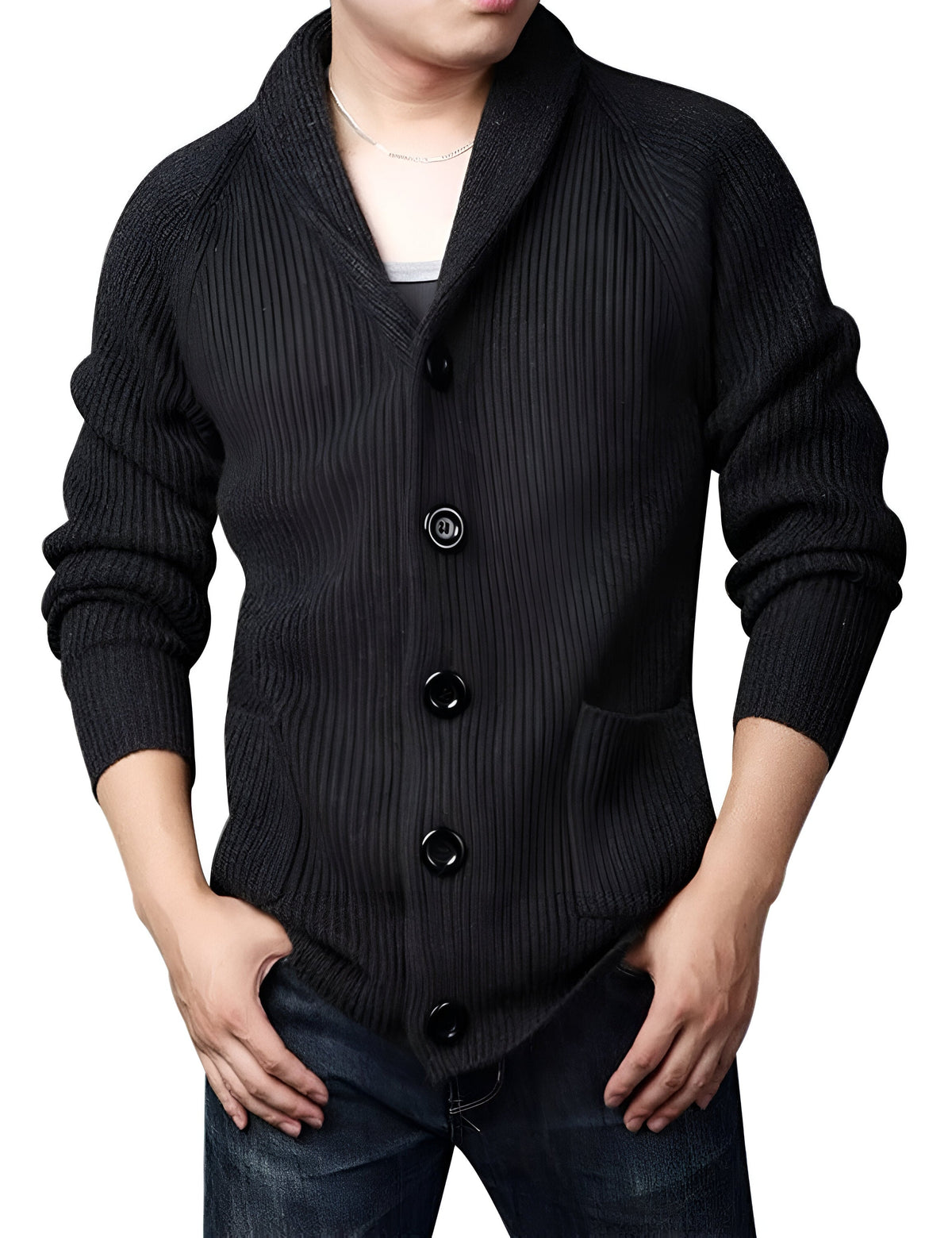 Herren Cardigan Regular Fit Rippstrick mit Schalkragen Freizeit