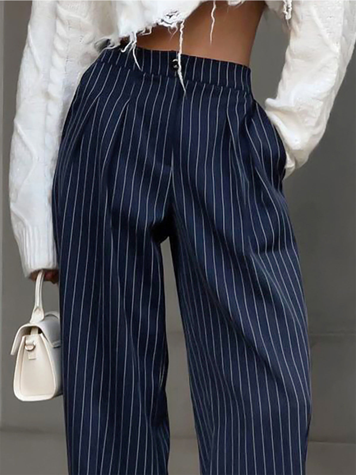 Damen Weite Beinhose Hochtailliert Gestreift Casual Freizeit