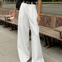 Pantalon large pour femme, taille haute, avec plis et poches latérales