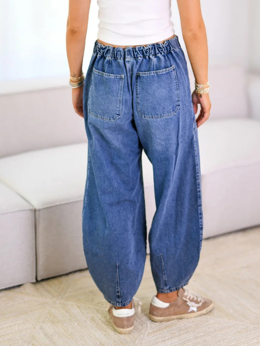 Damen Baggy Jeans Oversize Casual mit weitem Bein und Kordelzug