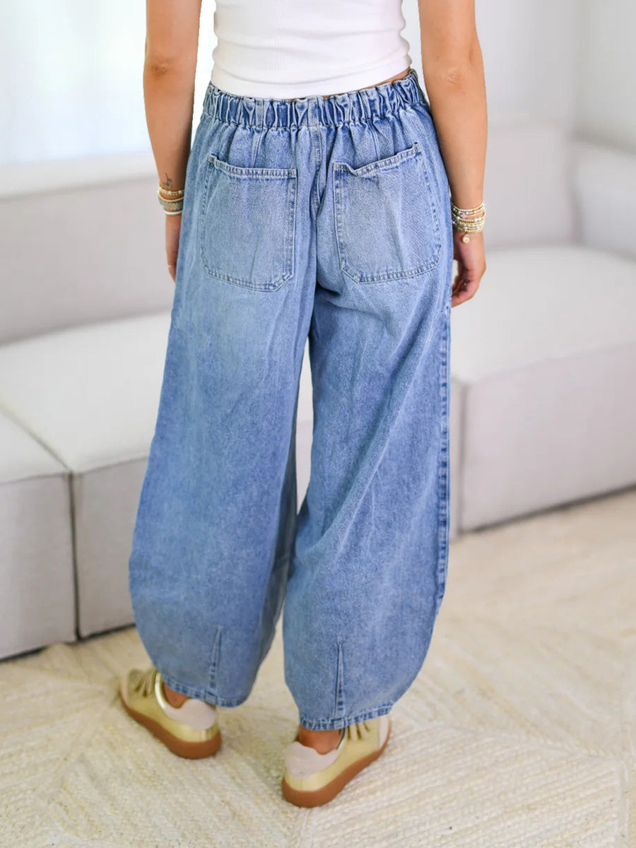 Damen Baggy Jeans Oversize Casual mit weitem Bein und Kordelzug