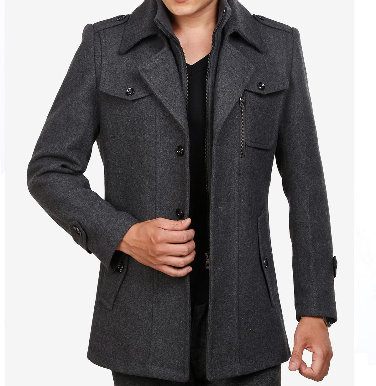 Doppelkragenmantel Herren Regular Fit Winter Freizeit