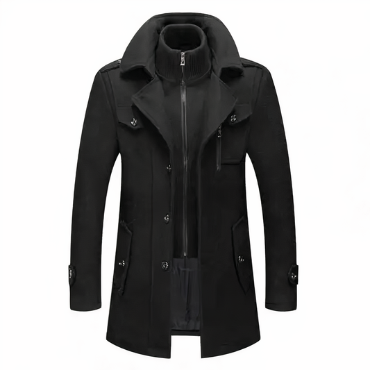 Herren Doppelkragenmantel Slim Fit Business Wollmischung