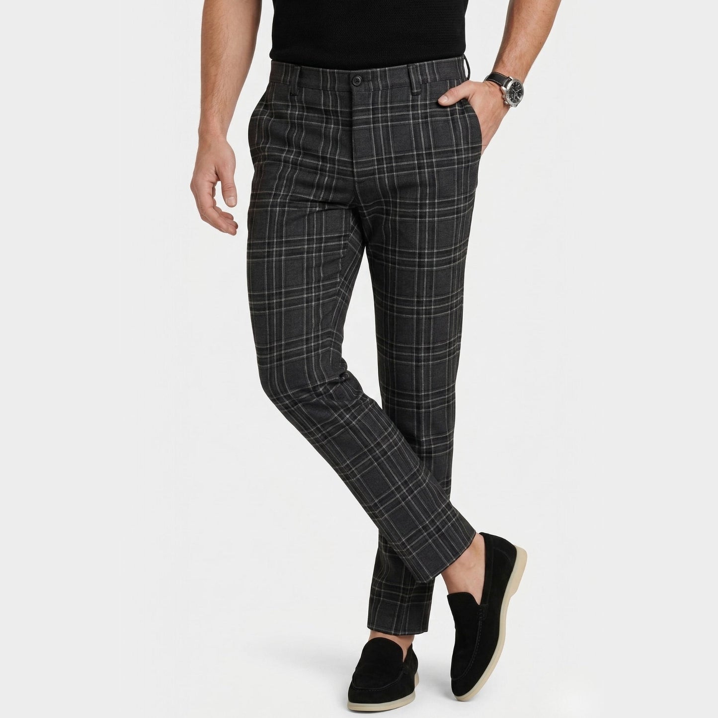 Herren Karierte Hose Slim Fit Smart Casual Büro