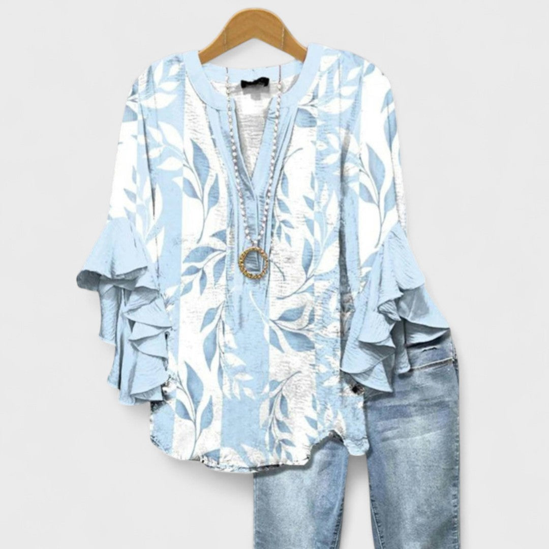 Damenbluse Regular Fit Casual mit Volantärmel und V-Ausschnitt