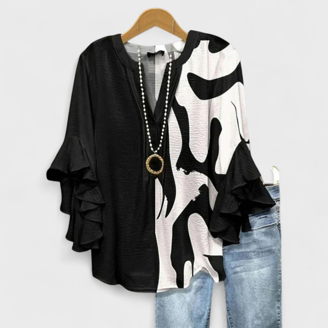 Damenbluse Regular Fit Casual mit Volantärmel und V-Ausschnitt
