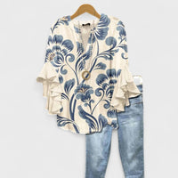Damenbluse Regular Fit Casual mit Volantärmel und V-Ausschnitt