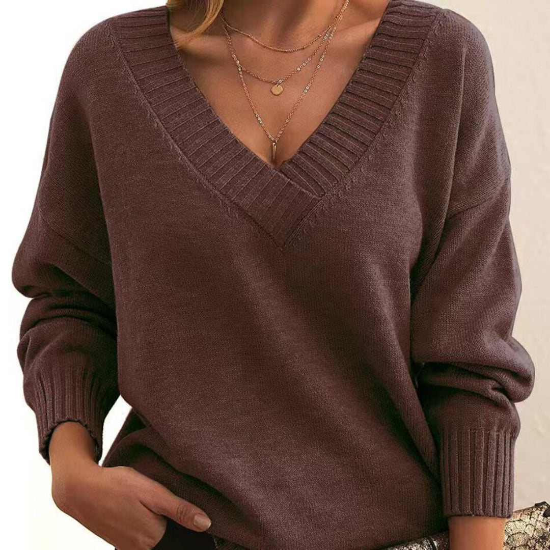 Damen Pullover Relaxed Fit Casual mit V-Ausschnitt