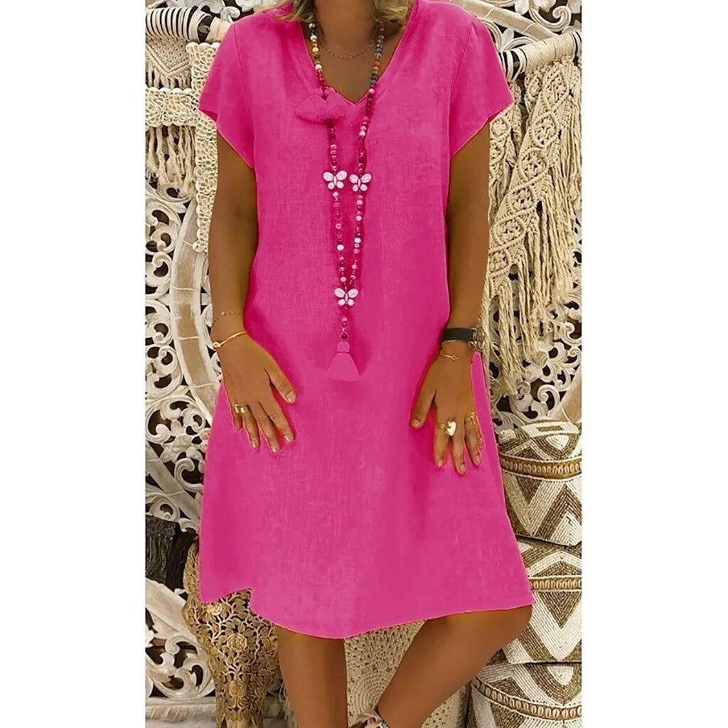 Damen Kleid Relaxed Fit Freizeit Lässig Bequem