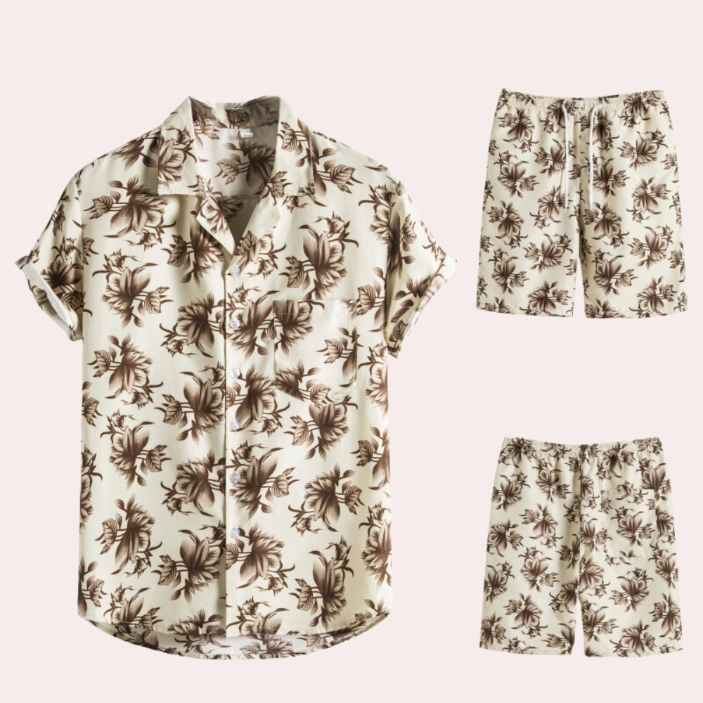 Zweiteiler Herren Leicht Sommer Casual Hawaiian Muster