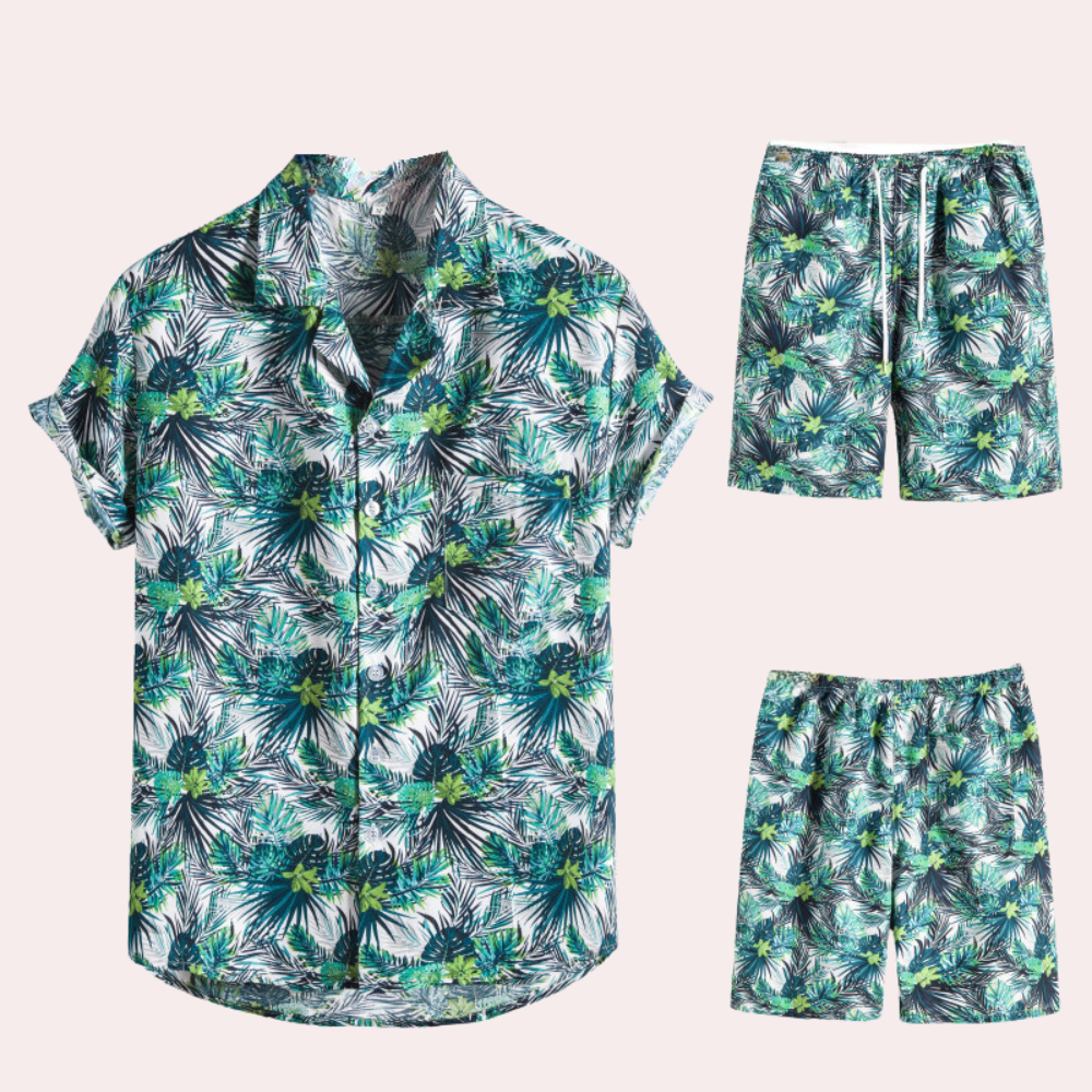 Zweiteiler Herren Leicht Sommer Casual Hawaiian Muster