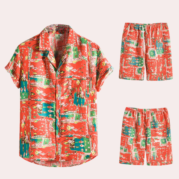 Zweiteiler Herren Leicht Sommer Casual Hawaiian Muster