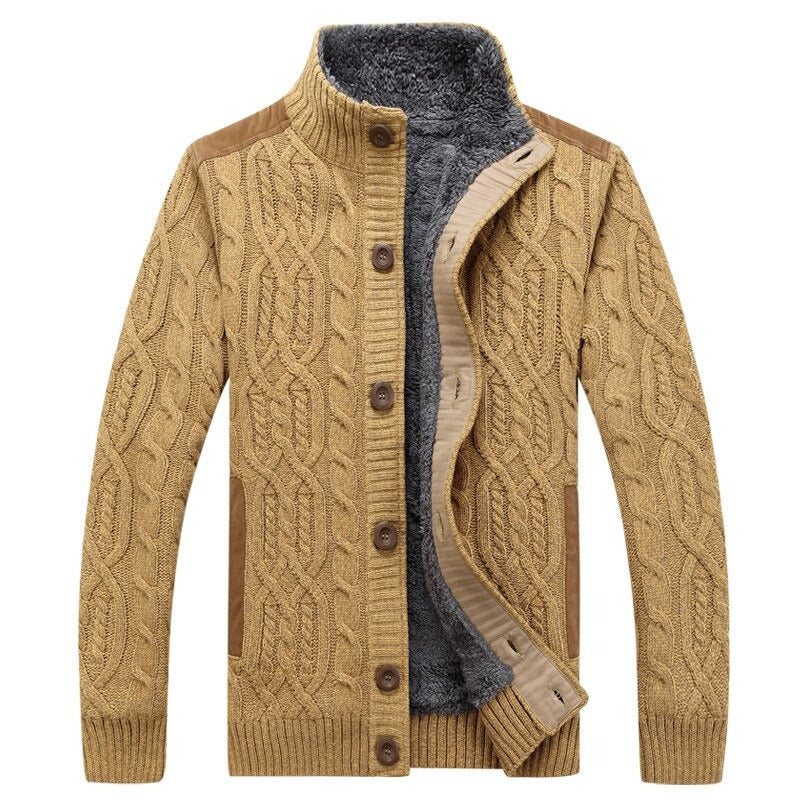 Herren Kabelstrick Cardigan Regular Fit Freizeit mit Stehkragen