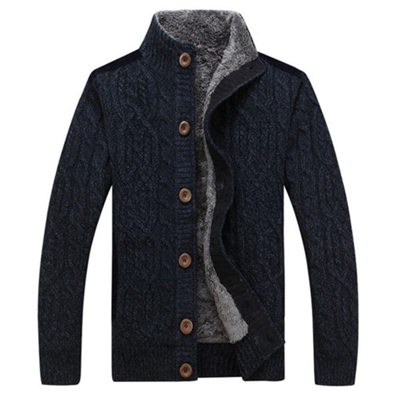 Herren Kabelstrick Cardigan Regular Fit Freizeit mit Stehkragen