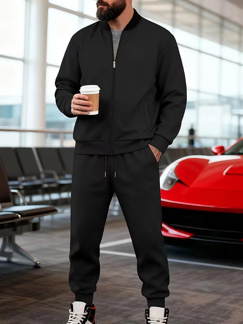 Herren Freizeit-Set Jacke mit Reißverschluss und Hose Regular Fit