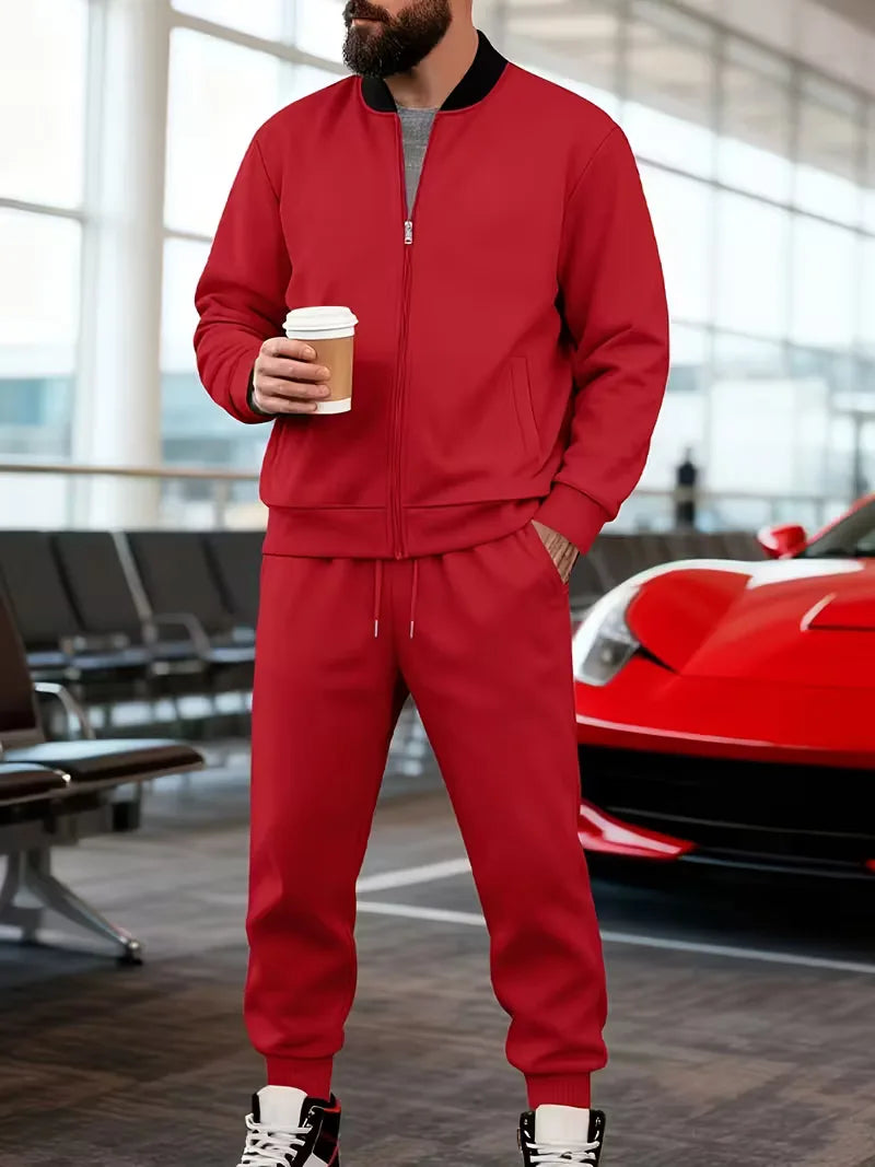 Herren Freizeit-Set Jacke mit Reißverschluss und Hose Regular Fit