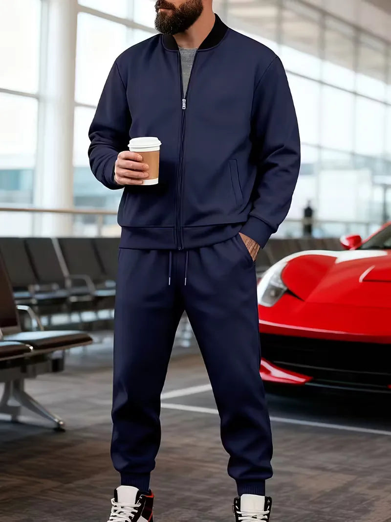 Herren Freizeit-Set Jacke mit Reißverschluss und Hose Regular Fit