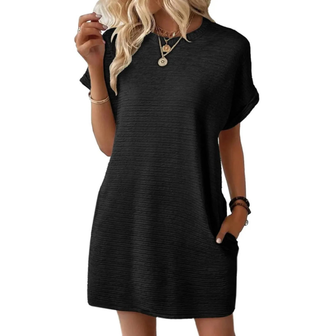 Damen T-Shirt Kleid Relaxed Fit Freizeit mit Taschen