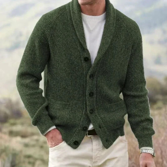 Herren Strickjacke Regular Fit mit Schalkragen und Knöpfen Freizeit
