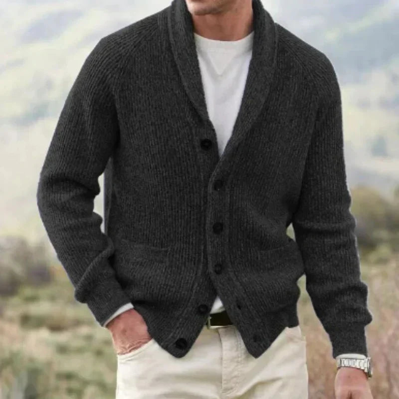 Herren Strickjacke Regular Fit mit Schalkragen und Knöpfen Freizeit