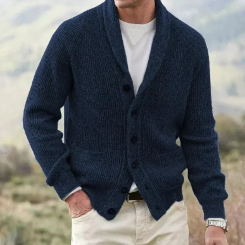 Herren Strickjacke Regular Fit mit Schalkragen und Knöpfen Freizeit