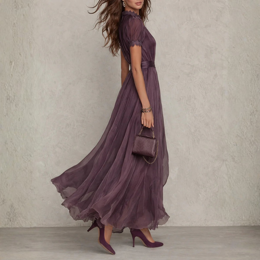 Maxikleid Damen Elegant mit Spitzenbesatz Festlich