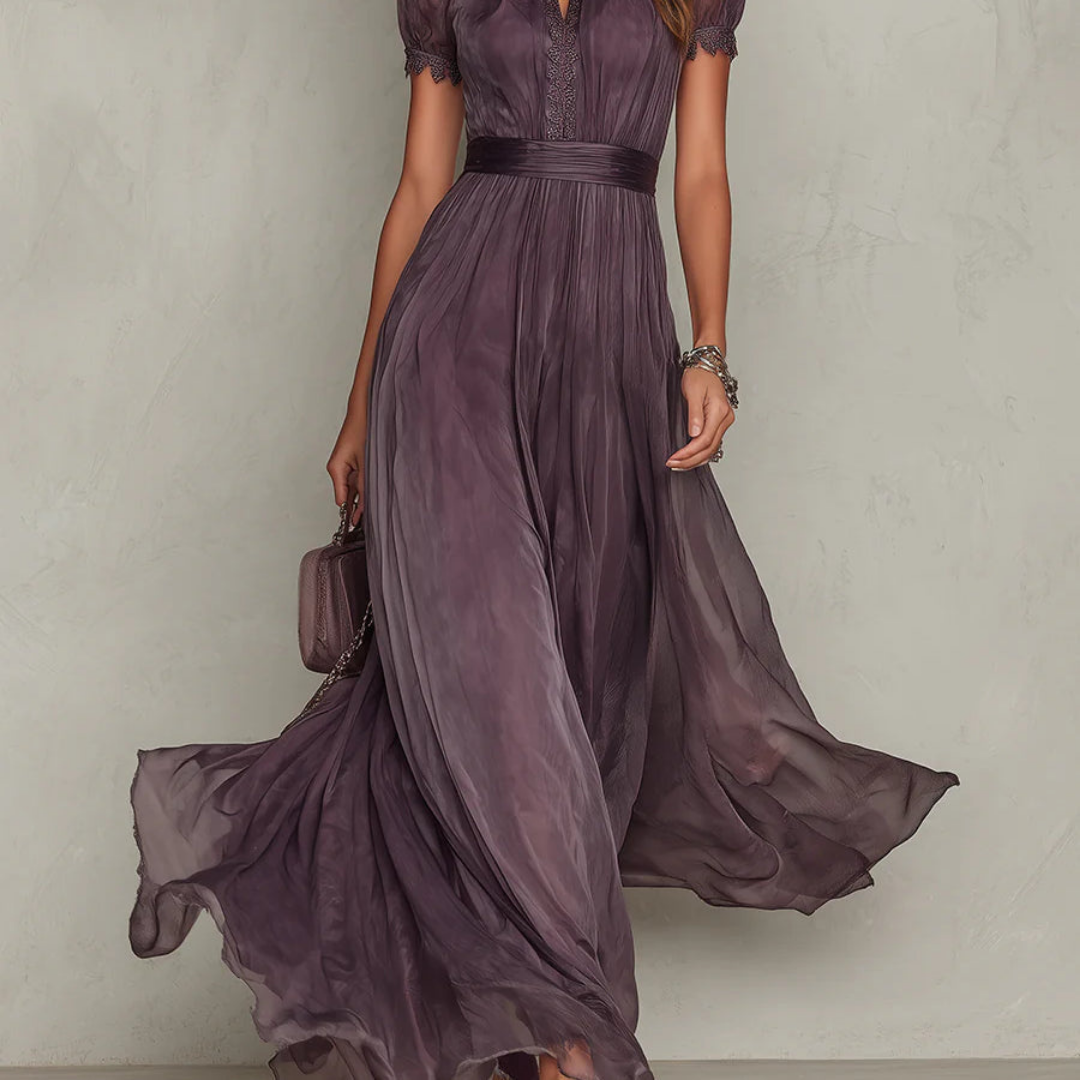 Maxikleid Damen Elegant mit Spitzenbesatz Festlich