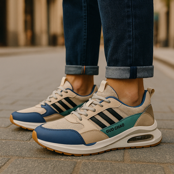 Retro Sneakers für Herren in Grün, Orange und Beige – Sportlich und Bequem