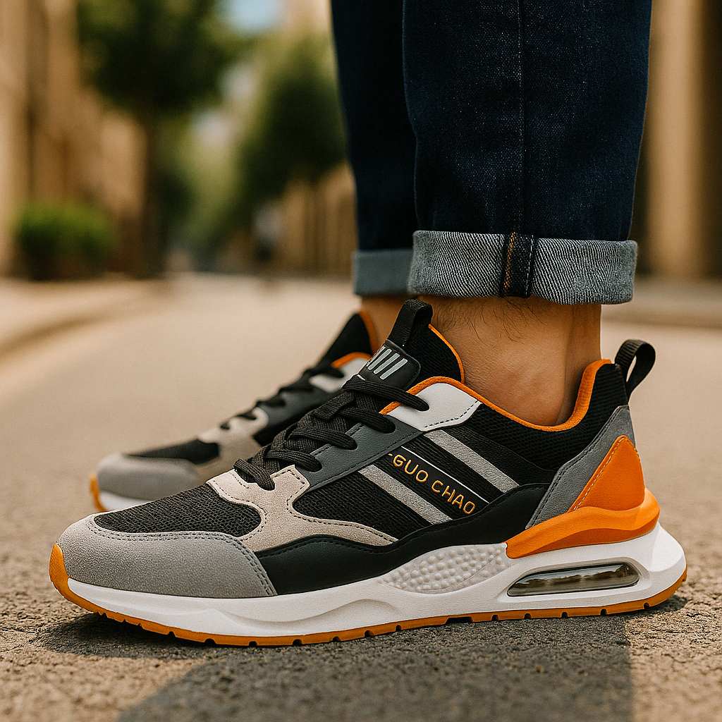 Retro Sneakers für Herren in Grün, Orange und Beige – Sportlich und Bequem