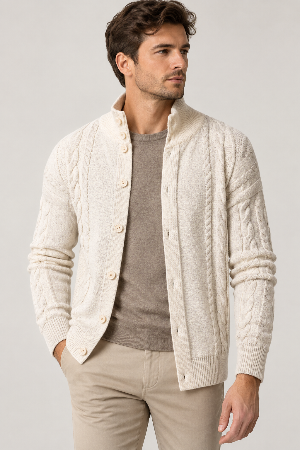 Herren Kabelstrickcardigan Regular Fit Casual Freizeit