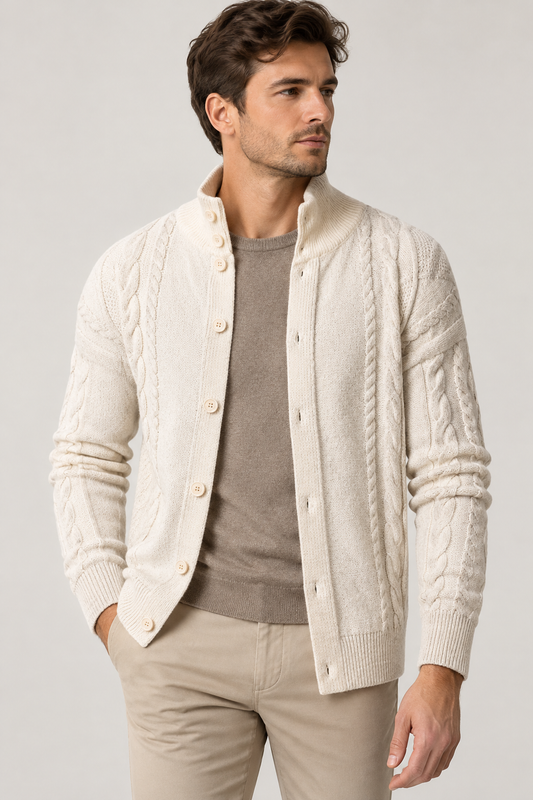 Herren Kabelstrickcardigan Regular Fit Casual Freizeit