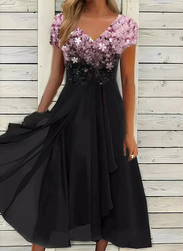 Damen Abendkleid Taillenbetont mit Schwingendem Rockteil Elegant