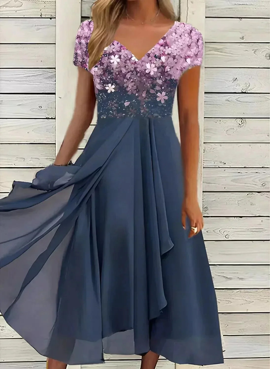 Damen Abendkleid Taillenbetont Midi Schwingender Rock