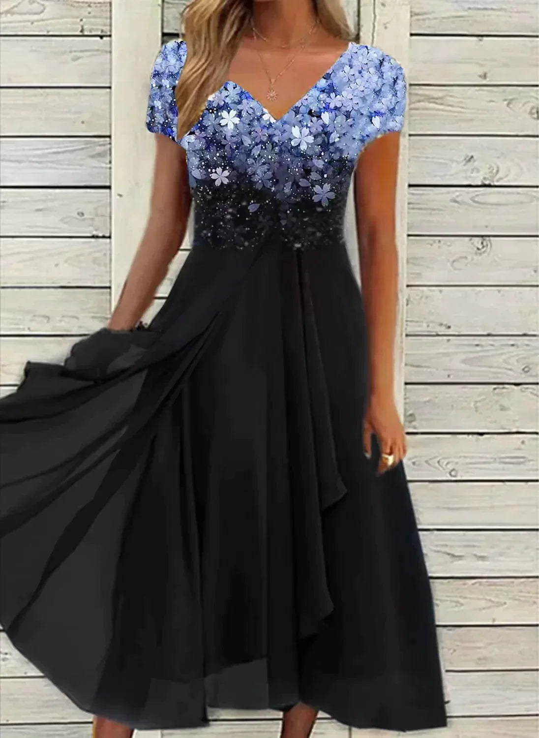 Damen Abendkleid Taillenbetont Midi Schwingender Rock