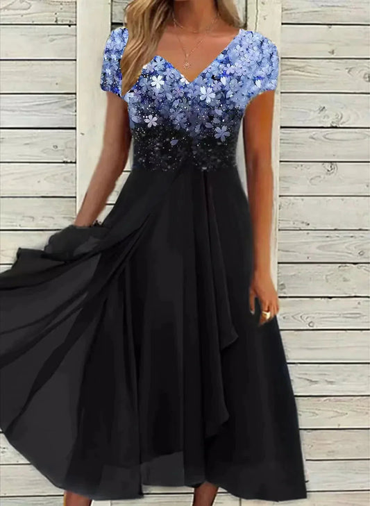 Damen Abendkleid Taillenbetont Midi Schwingender Rock
