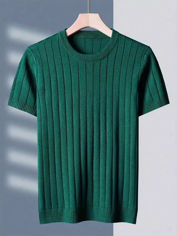 Herren T-Shirt Elegant mit Rippstrick und Streifendesign für Freizeit