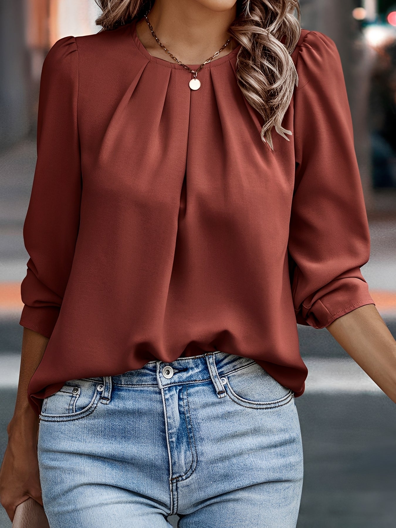 Damenbluse Relaxed Fit Business mit weitem 3/4-Ärmel elegant