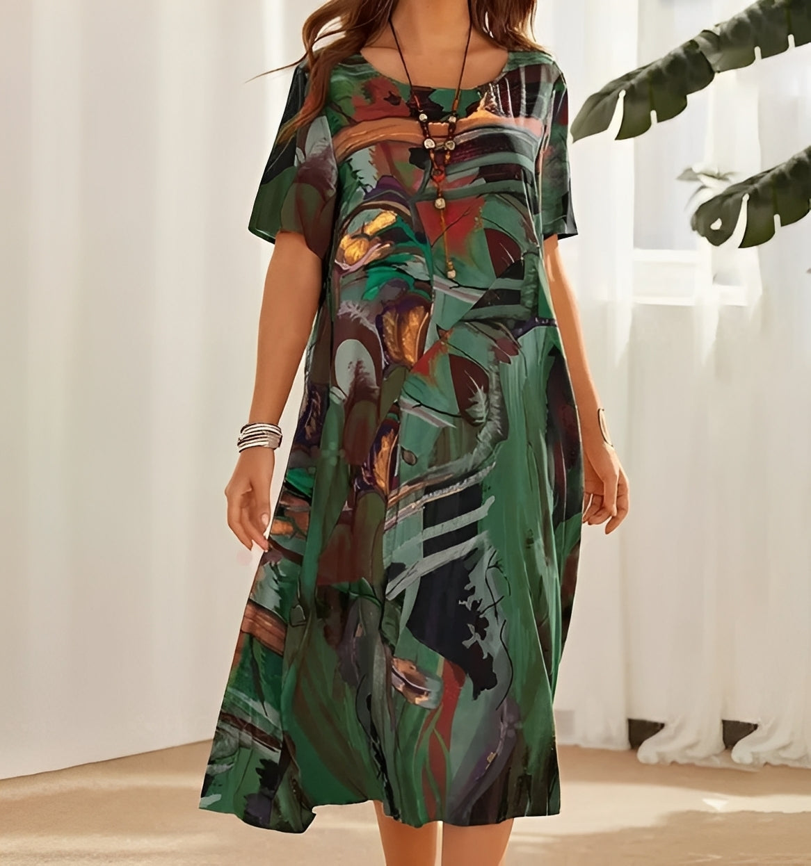 Damen Kleid Relaxed Fit Freizeit Lockerer Schnitt Statement-Print