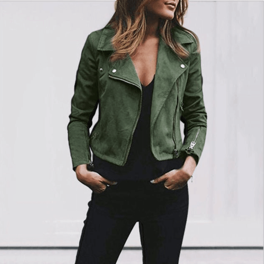 Damen Slim Fit Bikerjacke Motorradstil Freizeit Elegant