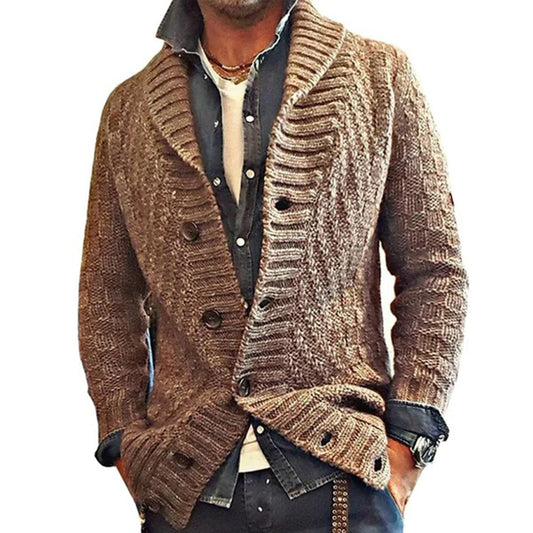 Herren Grobstrick Cardigan Regular Fit Freizeit mit Schalkragen