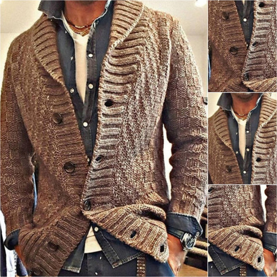 Herren Grobstrick Cardigan Regular Fit Freizeit mit Schalkragen