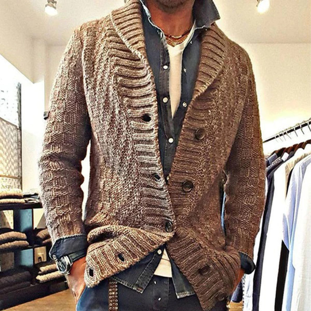 Herren Grobstrick Cardigan Regular Fit Freizeit mit Schalkragen