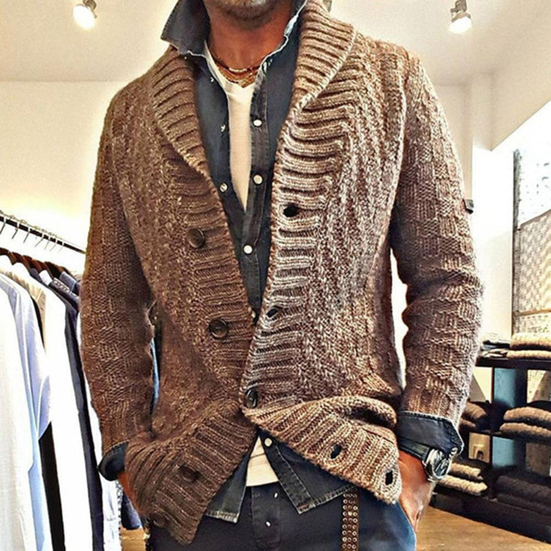Herren Grobstrick Cardigan Regular Fit Freizeit mit Schalkragen