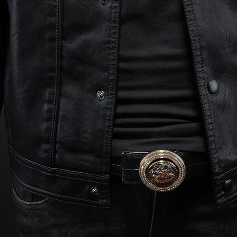 Herren Lederjacke im Rider-Stil mit asymmetrischem Reißverschluss