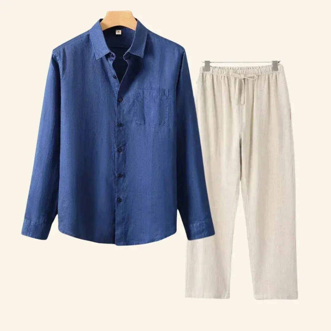 Elegantes Herren-Set | Atmungsaktive Baumwoll-Leinen Hose und Bluse | Vielseitiges Design für ganzjährigen Komfort 0